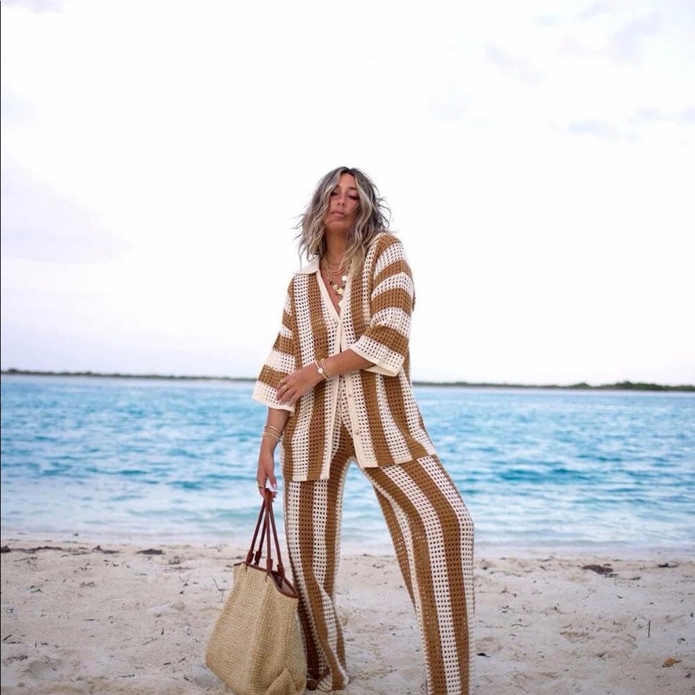 Button up crochet 2piece beach pool coverup